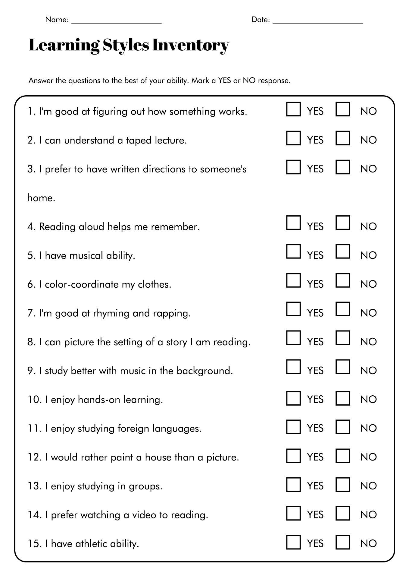 Free Printable Learning Styles Questionnaire, Download Free pertaining to Free Printable Learning Styles Questionnaire