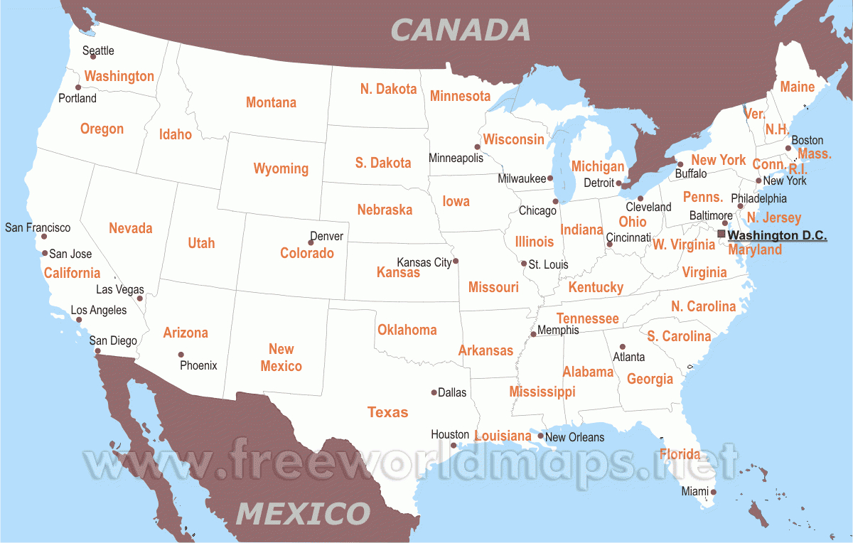Free Printable Maps Of The United States intended for Free Printable Us Map with Cities