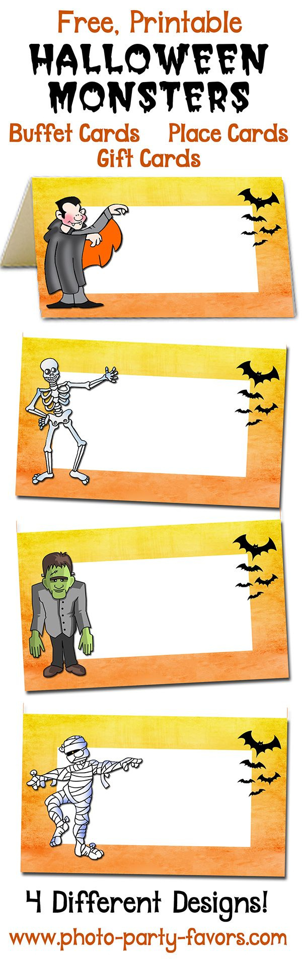 Free Printable Monsters Halloween Buffet Cards with regard to Free Printable Halloween Place Cards