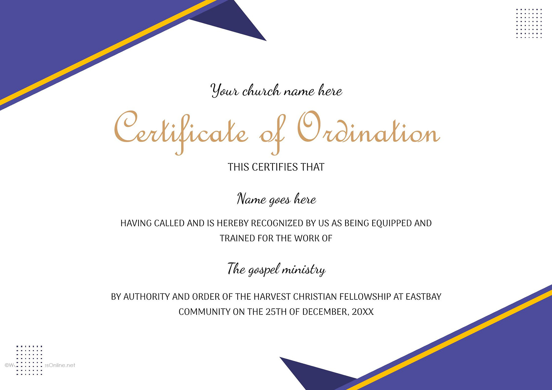 Free Printable Ordination Certificate Templates inside Free Printable Ordination Certificate