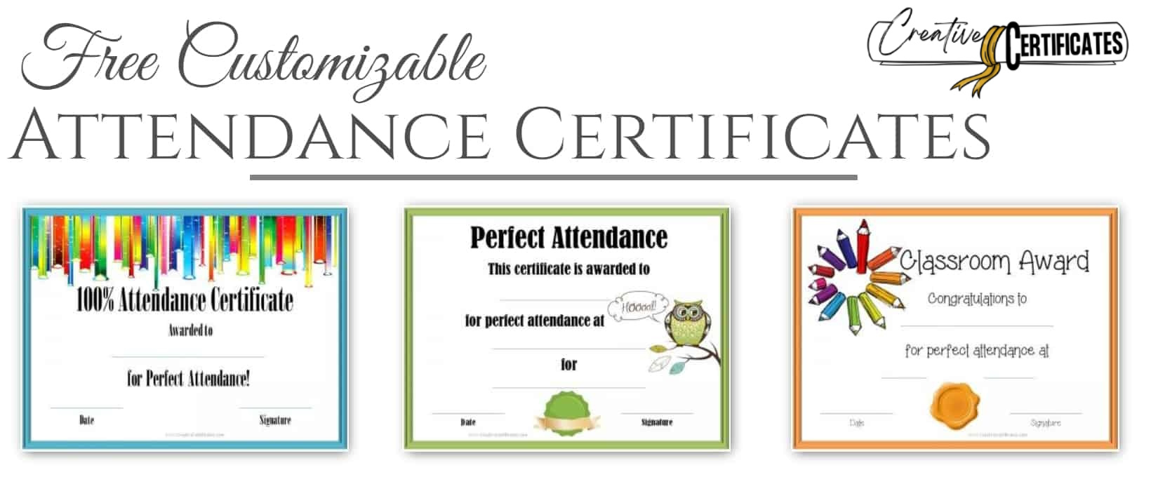 Free Printable Perfect Attendance Certificate Templates | Customizable for Free Printable Perfect Attendance Certificates
