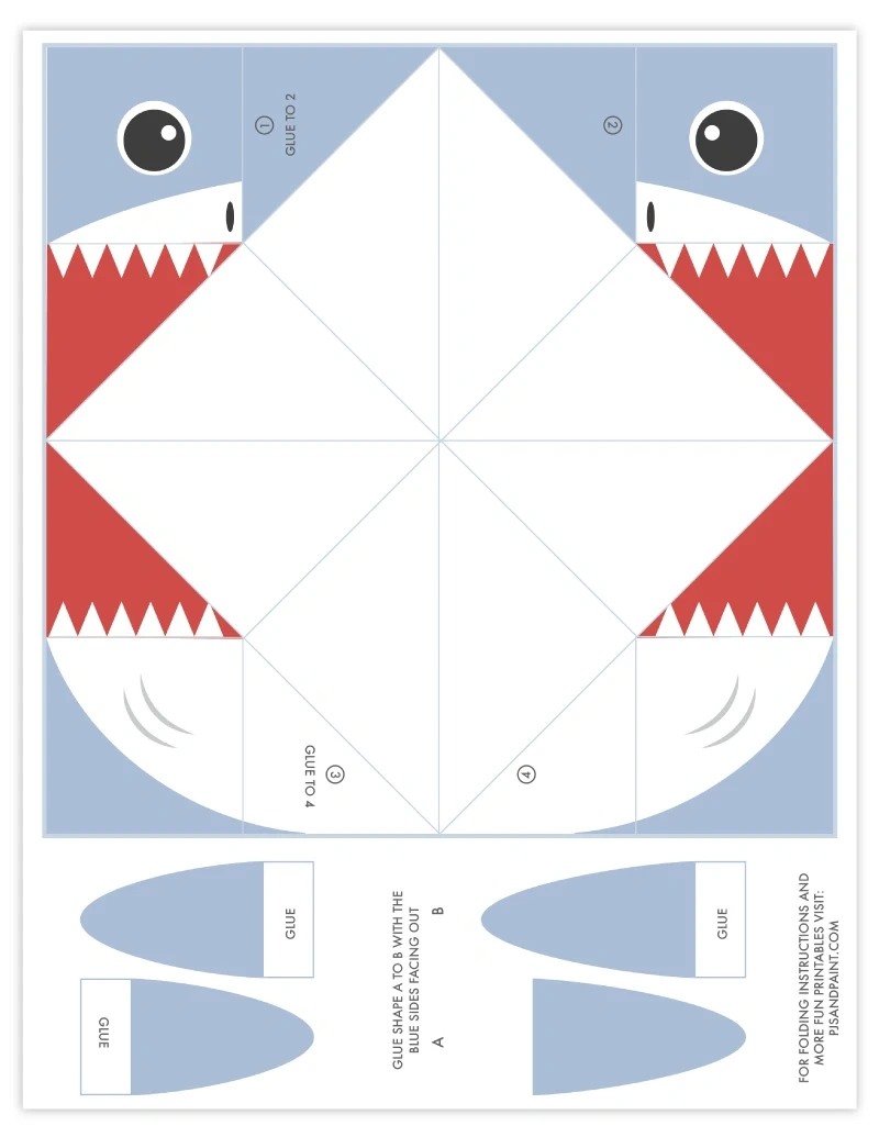 Free Printable Shark Cootie Catcher - Pjs And Paint inside Free Printable Animal Cootie Catcher Template