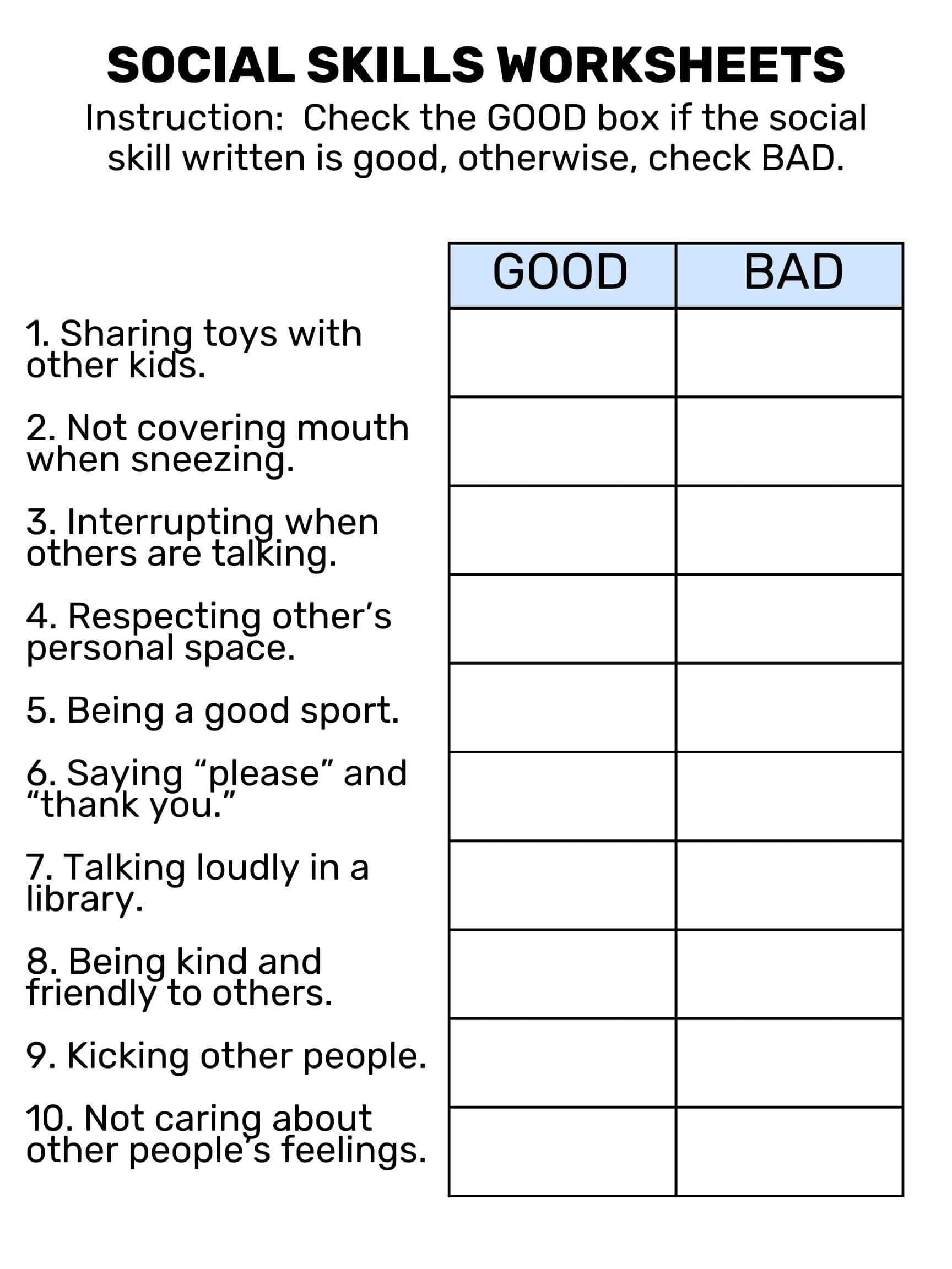 Free Printable Social Skills Worksheet, Download Free Printable in Free Printable Social Skills Activities