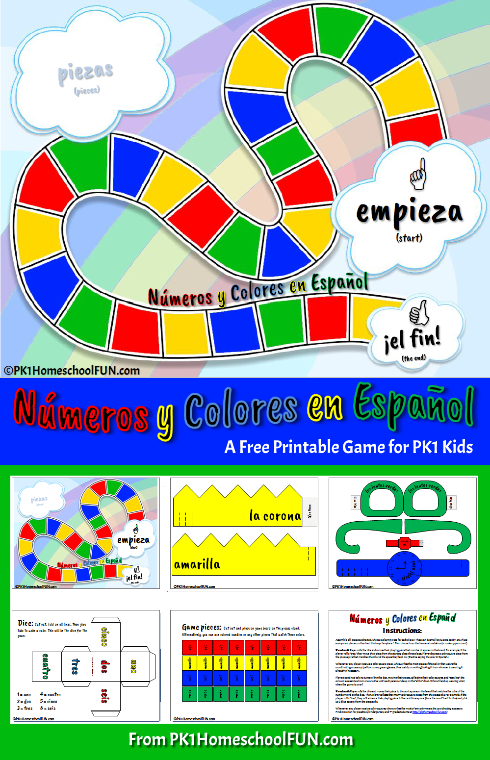 Free Printable Spanish Numbers &amp;amp; Colors Game - Pk1Kids pertaining to Free Printable Spanish Games