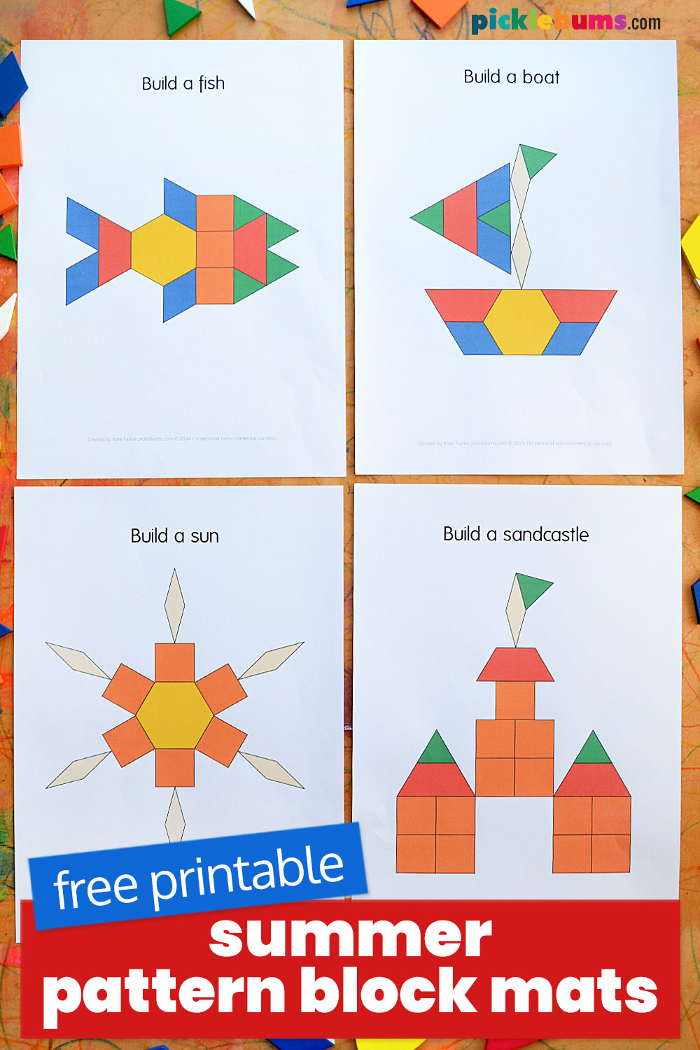 Free Printable Summer Pattern Block Mats - Picklebums intended for Free Pattern Blocks Printables