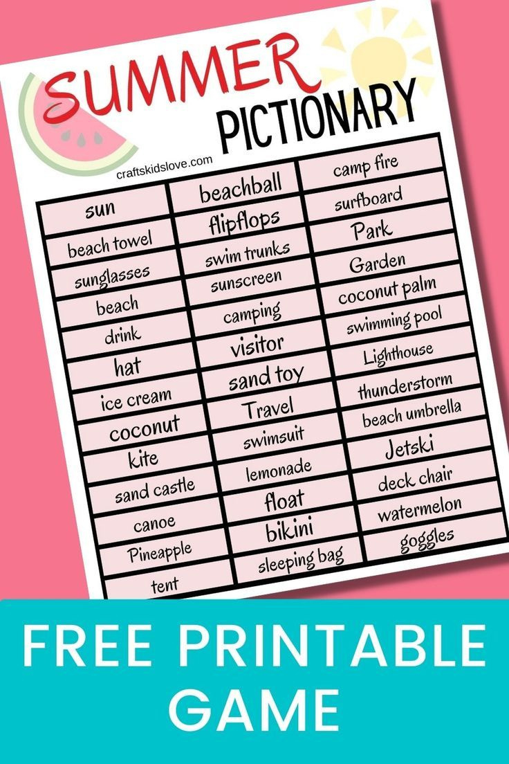 Free Printable Summer Pictionary Game intended for Free Printable Pictionary Word List