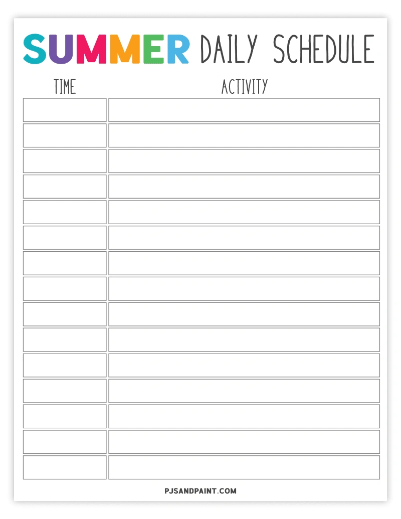Free Printable Summer Planner And Summer Schedule Template intended for Free Summer Schedule Template