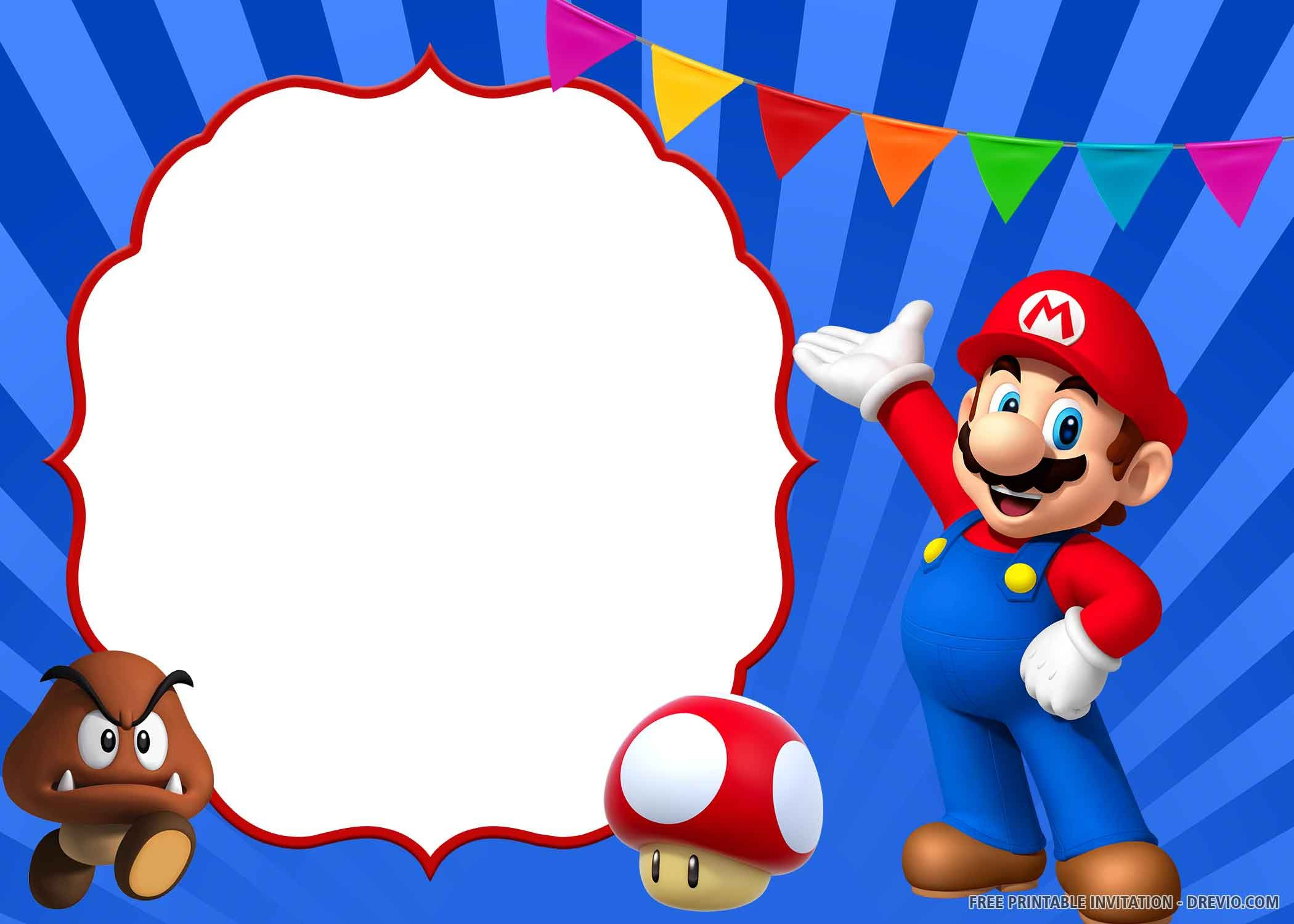 Free Printable) – Super Mario Birthday Invitation Templates with Free Mario Birthday Invitation Template