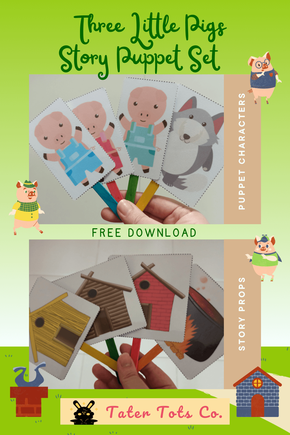 Free Printable Three Little Pigs Story Puppet Set With Script inside Free Printable Puppet Show Scripts