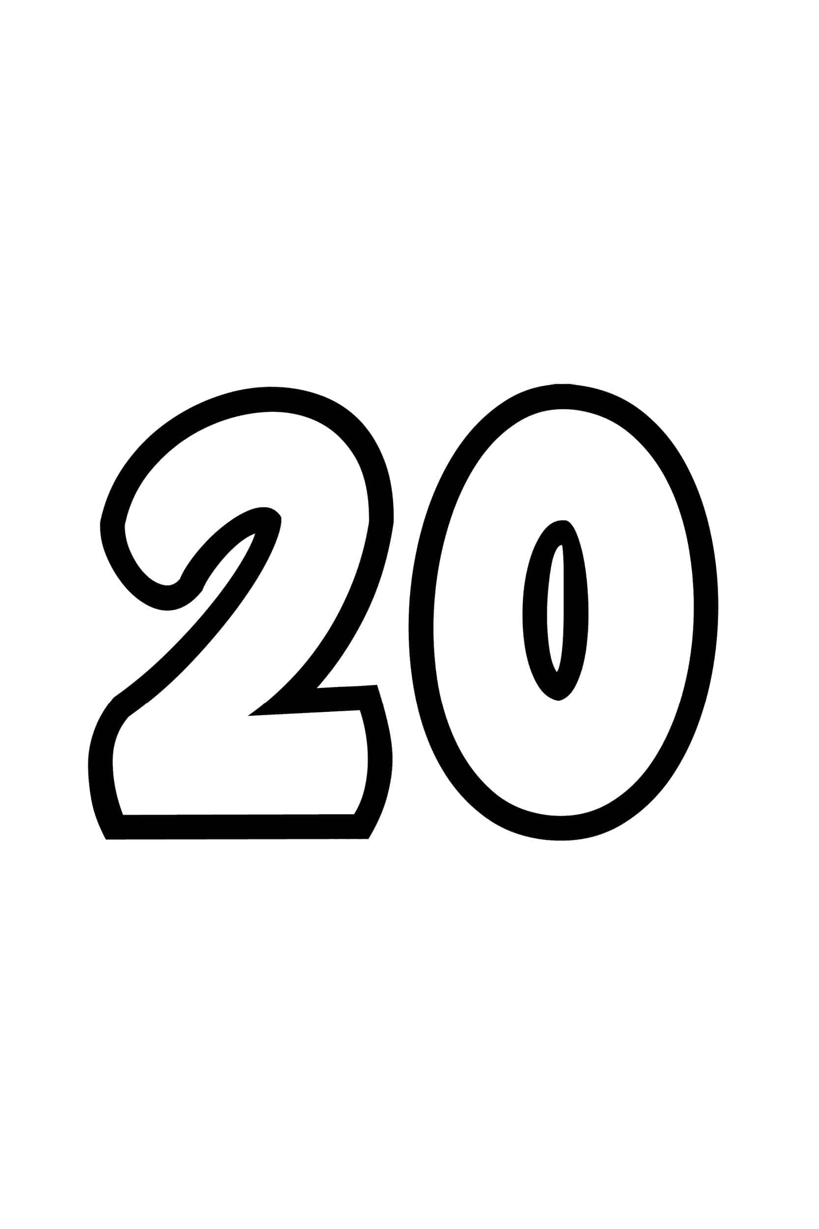 Free Printable Tracing Numbers: Bubble Number 20 within Printable Bubble Number Stencils