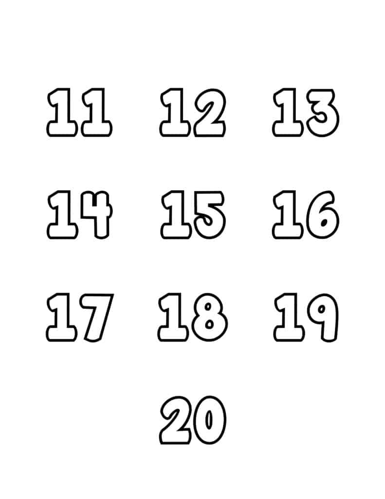 Free Printable Tracing Numbers: Bubble Numbers Set 11 To 20 pertaining to Printable Bubble Number Stencils