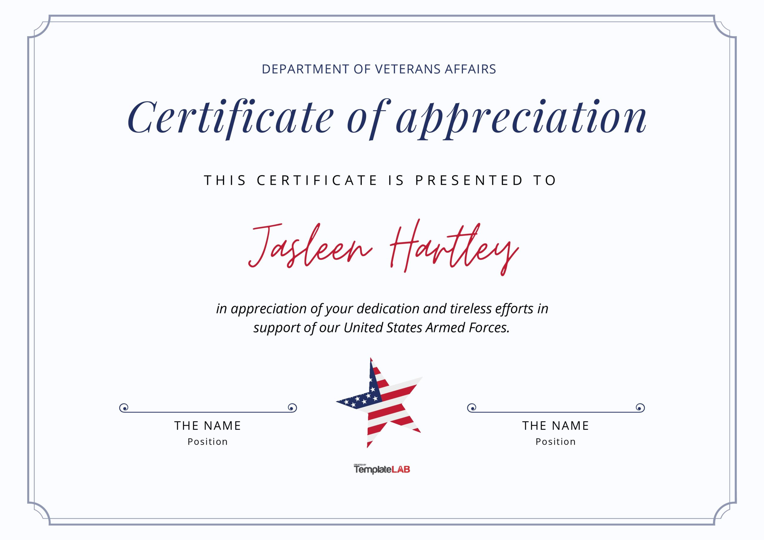 Free Printable Veterans Certificate Of Appreciation - Printable throughout Free Printable Certificates of Appreciation For Veterans