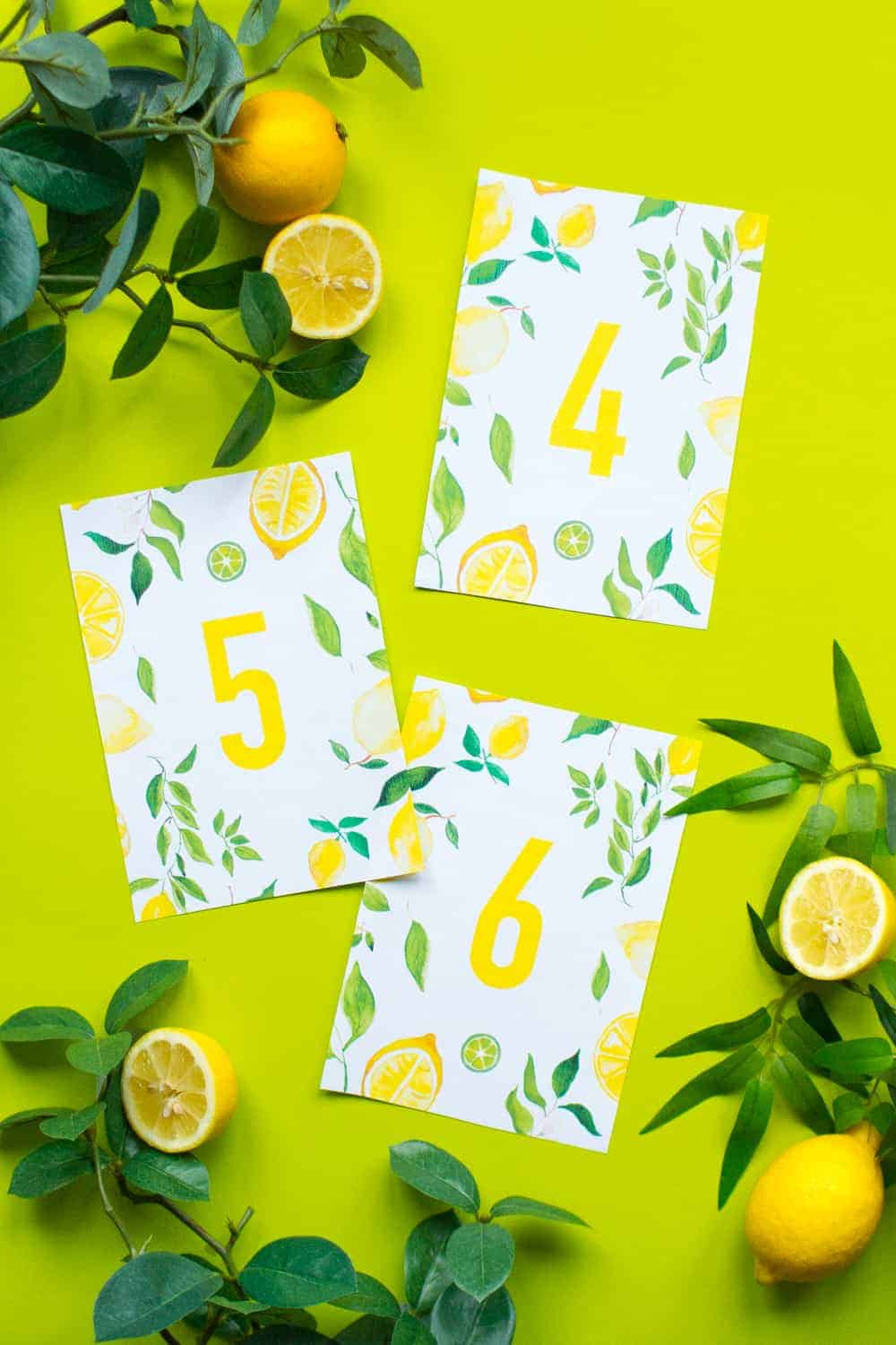 Free Printable Wedding Table Numbers Lemon Themed Spring Greenery intended for Downloadable Free Printable Table Numbers