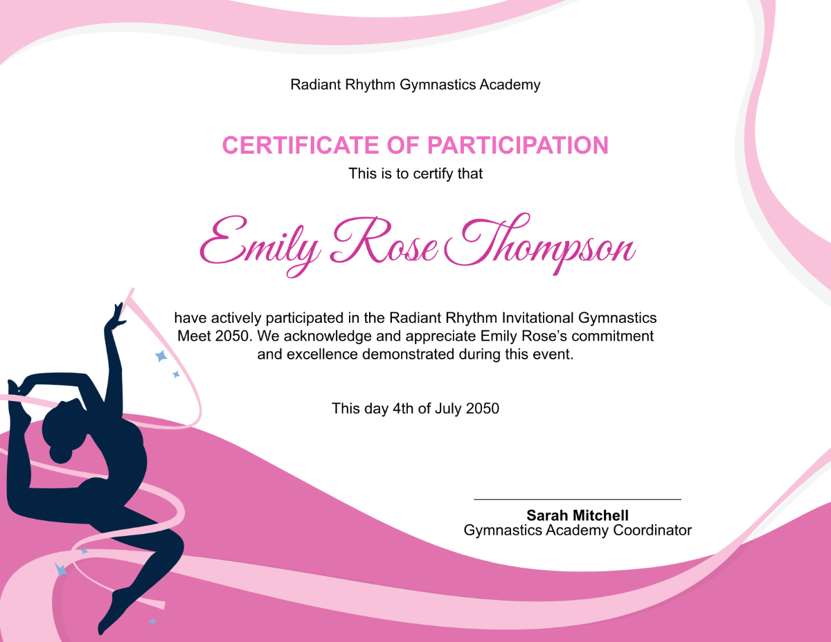 Free Professional Gymnastics Participation Certificate Template To for Free Printable Gymnastics Certificates