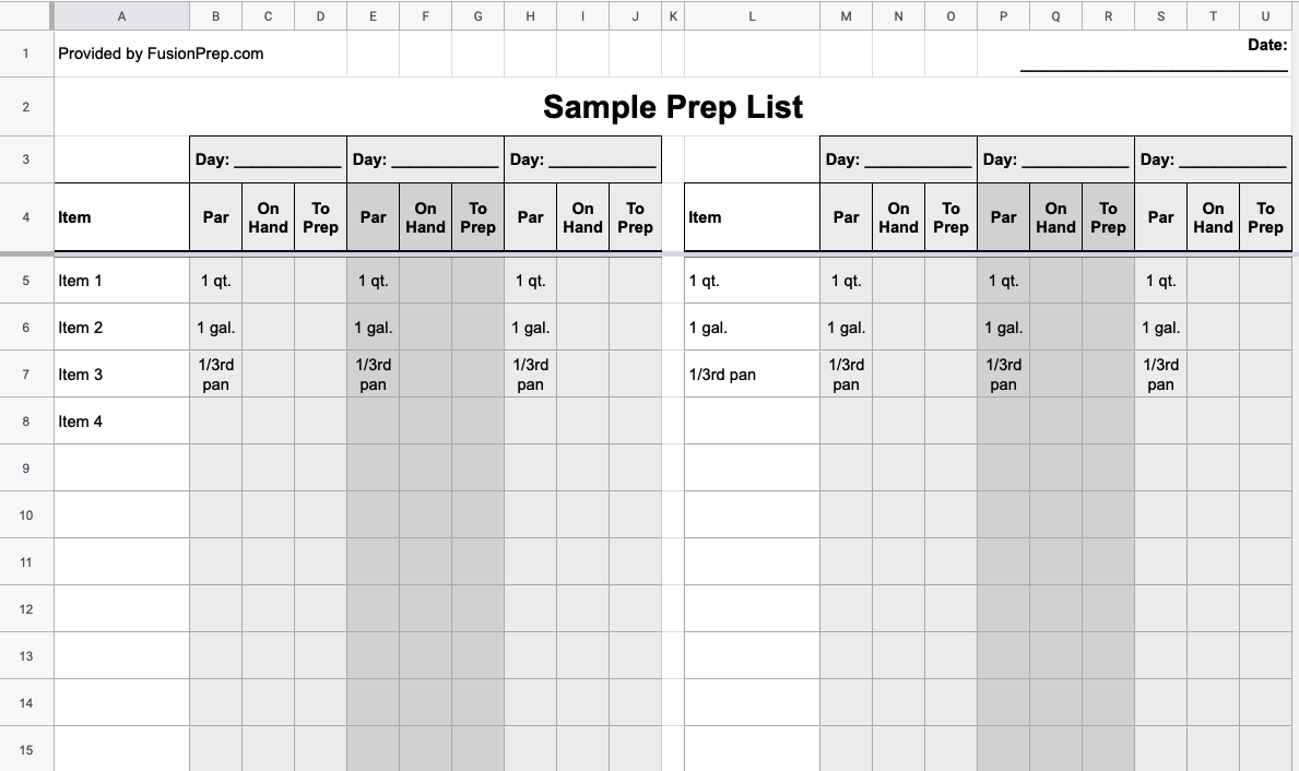 Free Restaurant Prep List Templates — Fusionprep in Restaurant Prep List Template Free