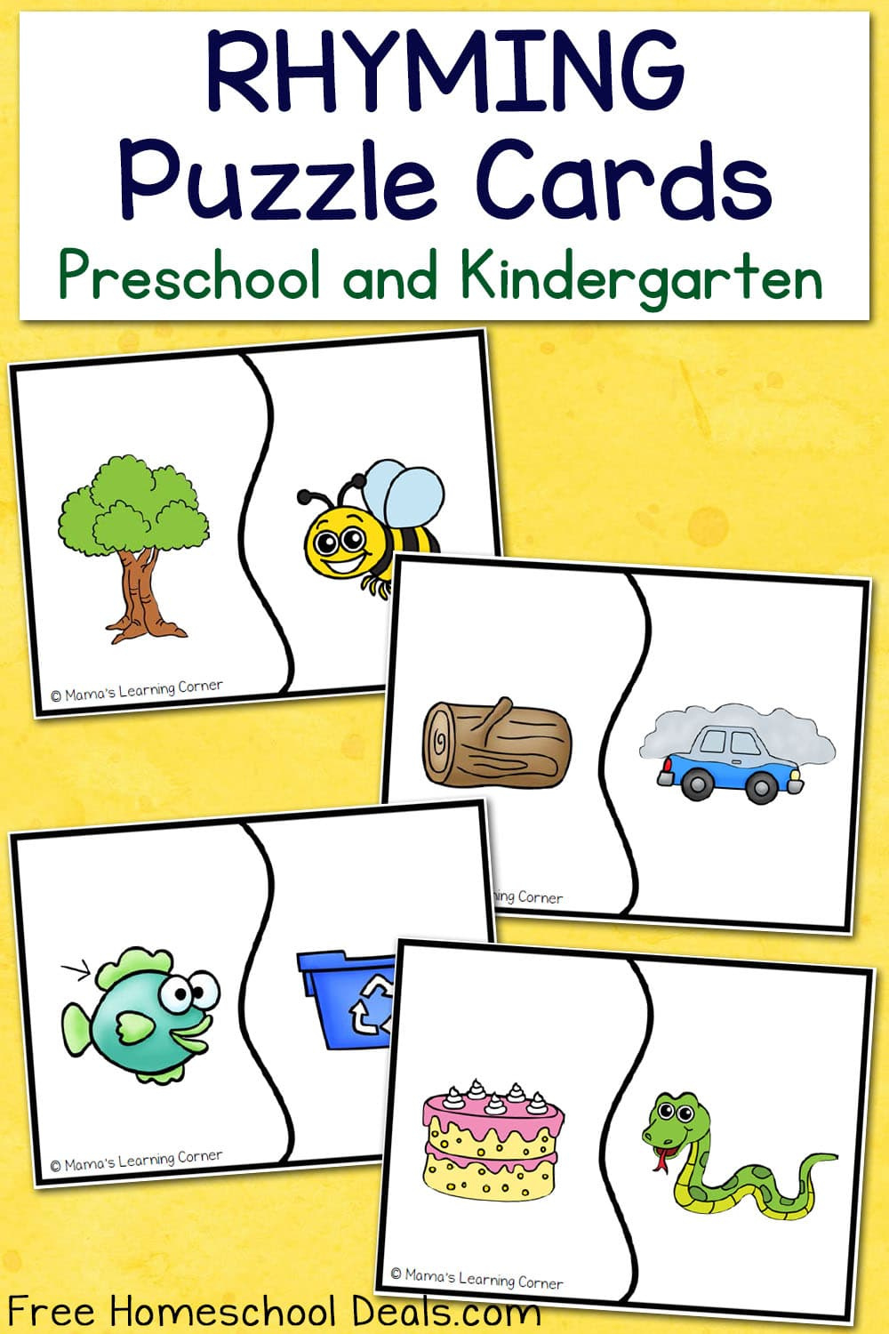 Free Rhyming Puzzle Cards (Instant Download) with regard to Free Printable Rhyming Picture Cards