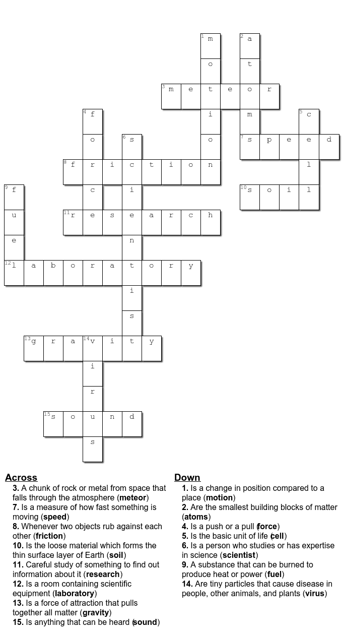 Free Science Crossword Printable Game Sheets - Crazy Laura intended for Free Printable Crosswords Medium Difficulty