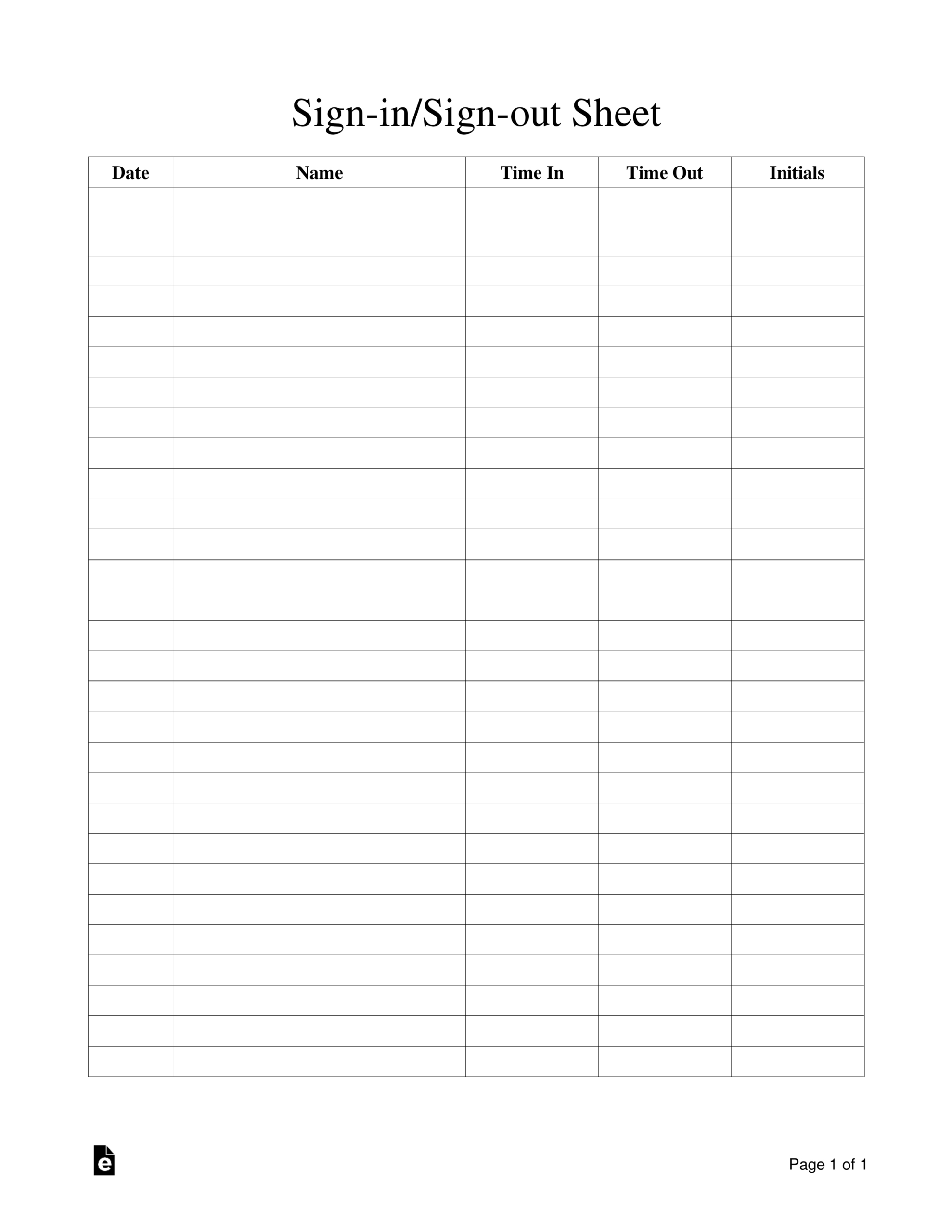 Free Sign-In/Sign-Out Sheet Template - Pdf | Word – Eforms pertaining to Free Printable Sign In And Out Sheets