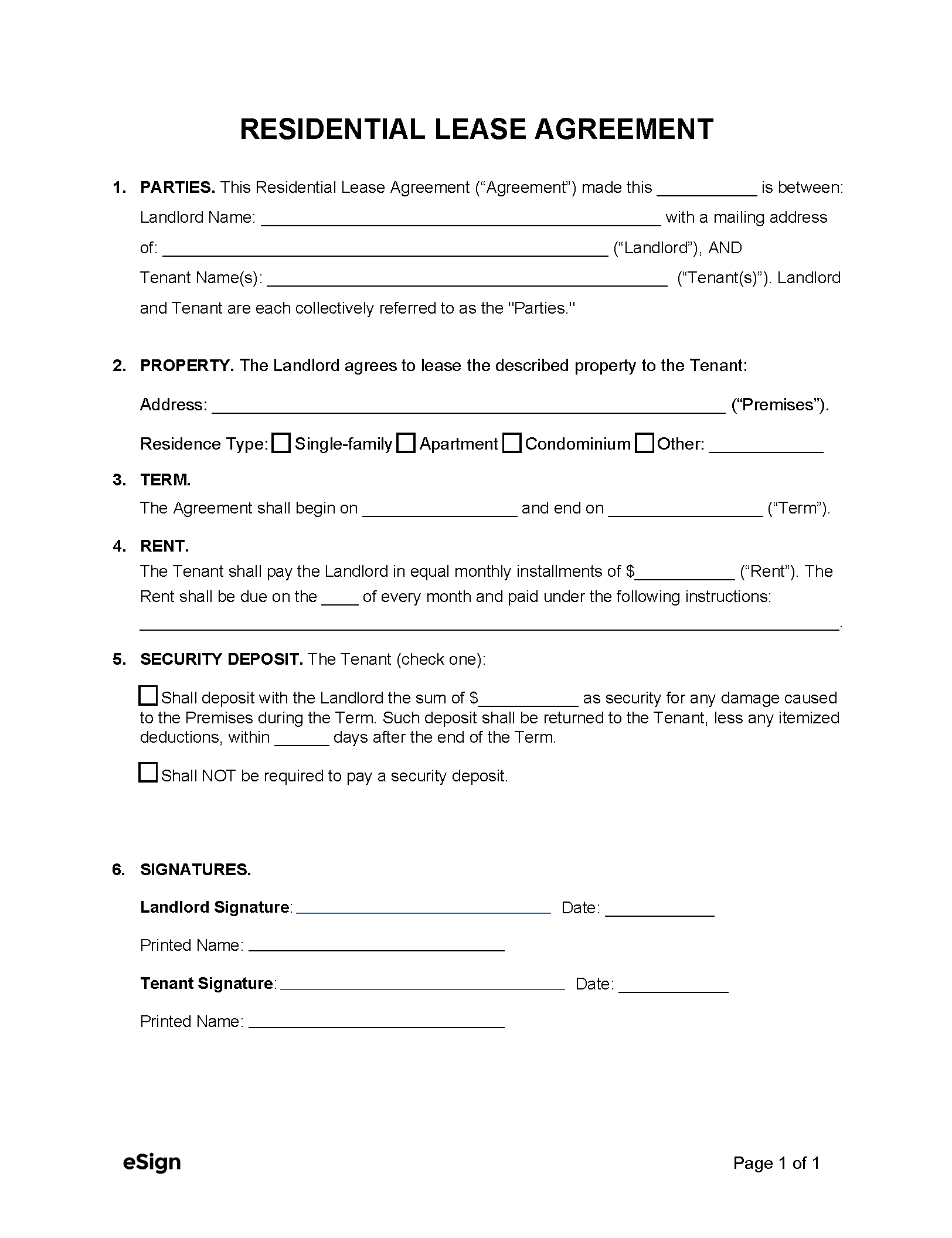 Free Simple (1-Page) Lease Agreement Template | Pdf | Word with regard to Free Simple Residential Lease Agreement Template South Africa