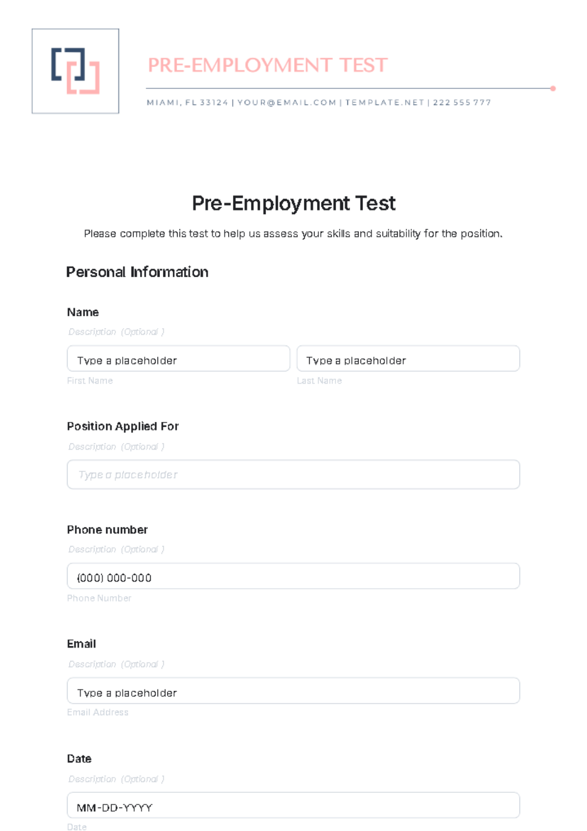 Free Skills Assessment Test Template To Edit Online throughout Free Printable Pre Employment Tests