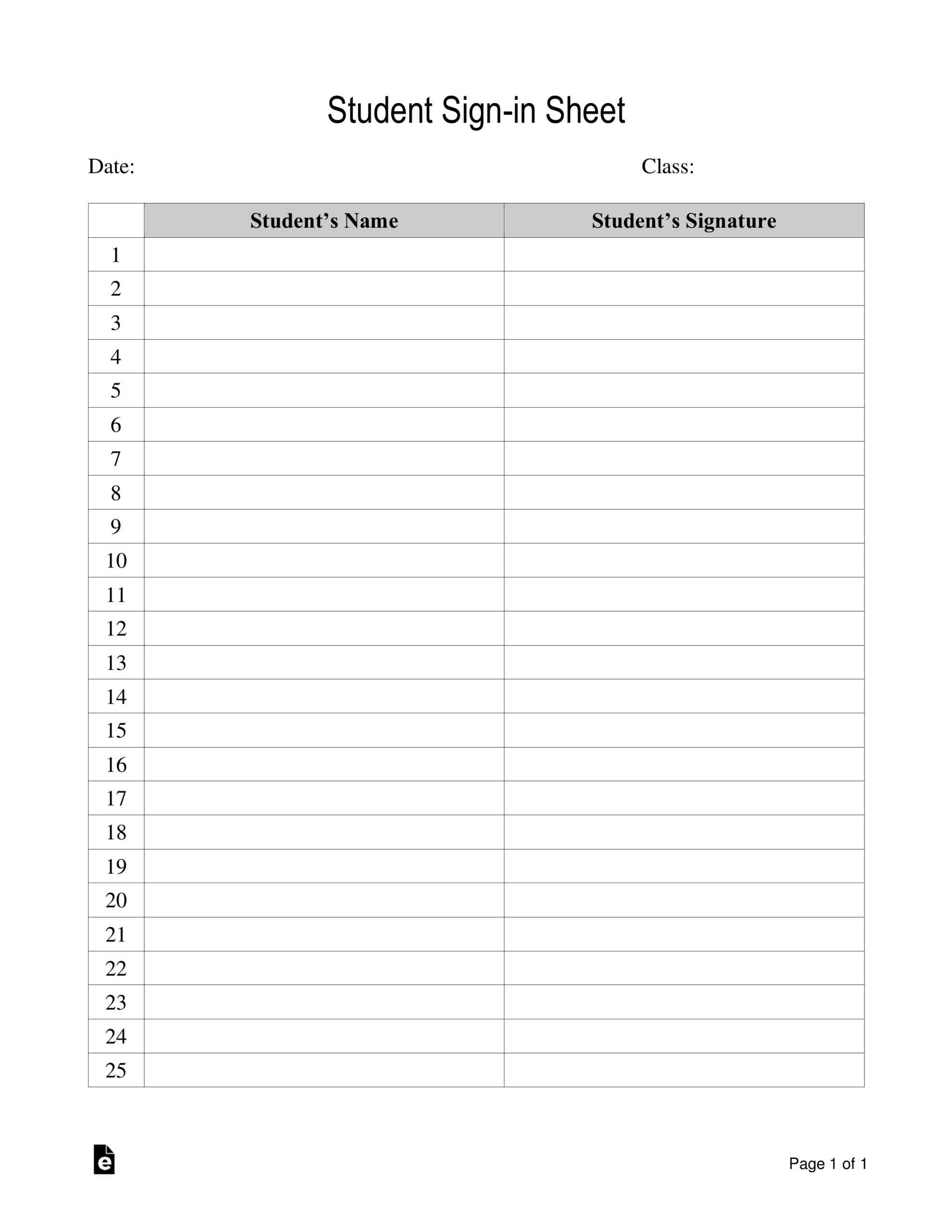 Free Student Sign-In Sheet Template - Pdf | Word – Eforms for Free Printable Sign in Sheets For Preschool