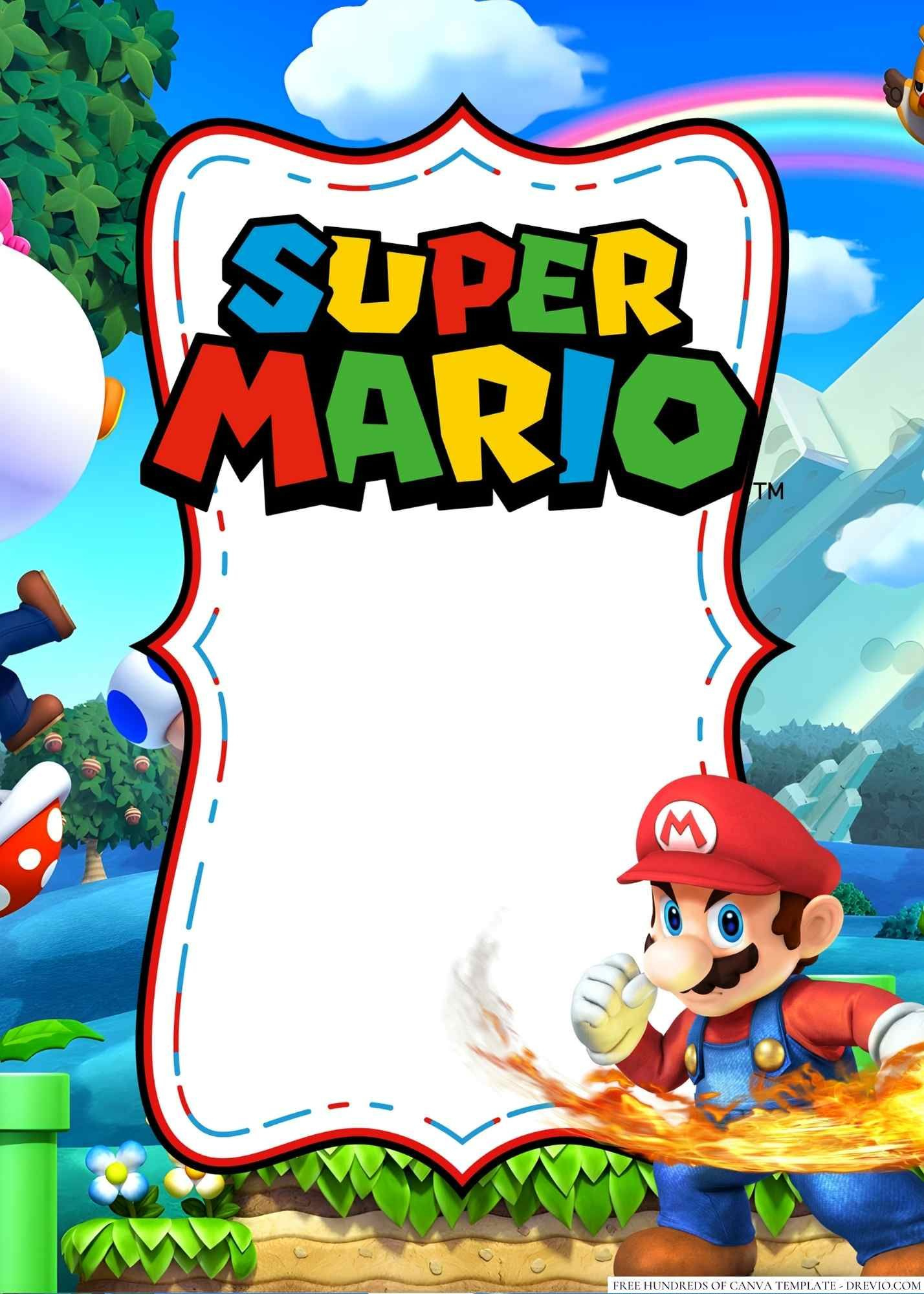 Free Super Mario Bros Birthday Invitation Templates within Free Mario Birthday Invitation Template