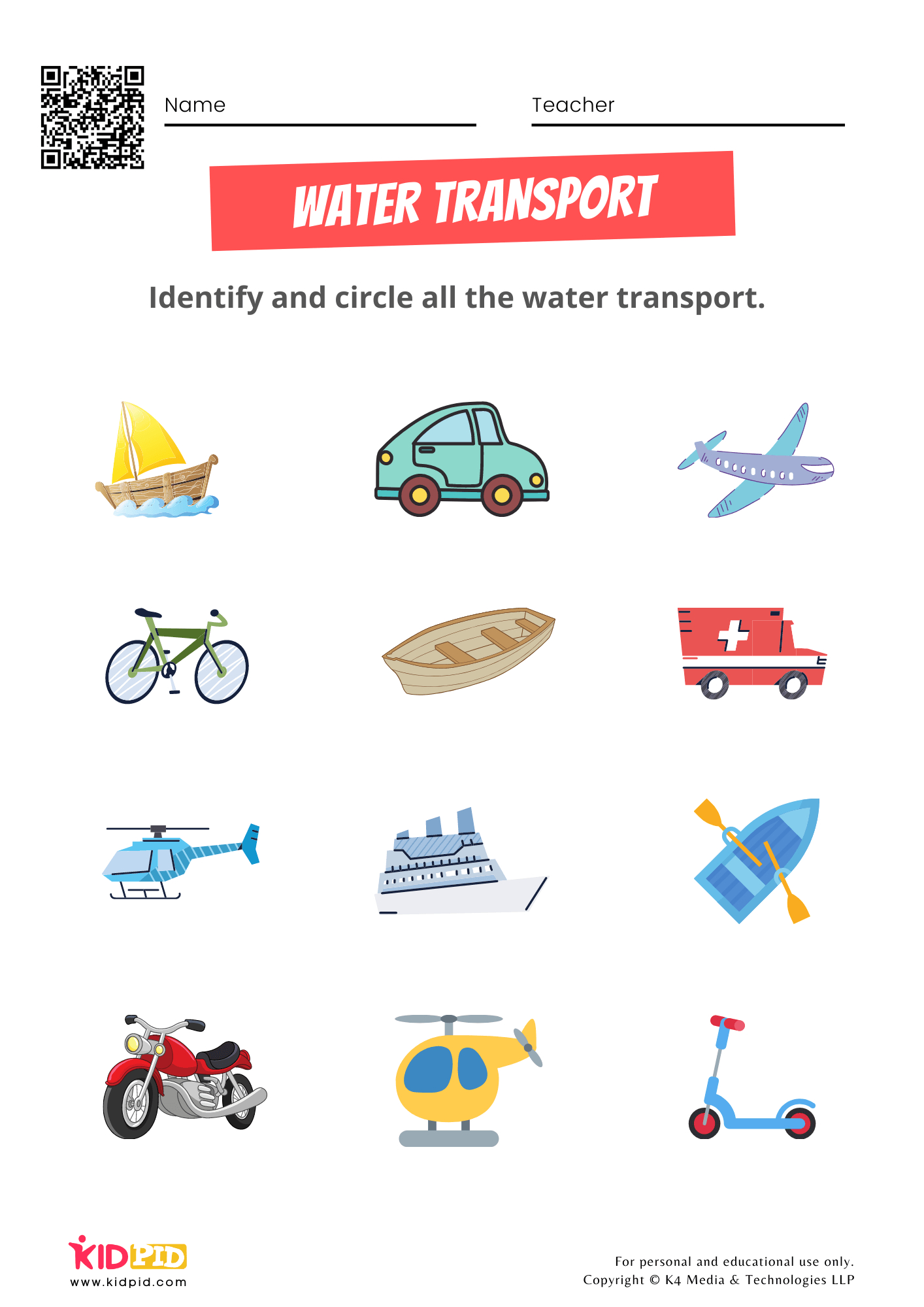 Free Transportation Worksheets For Preschoolers - Kidpid for Free Transportation Printables
