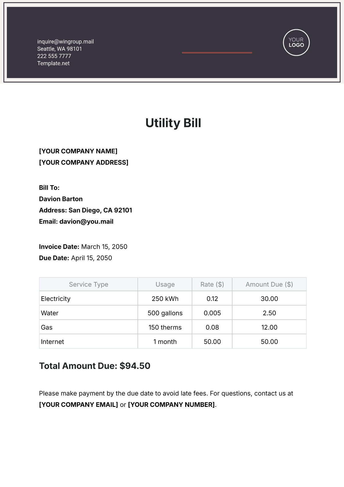 Free Utility Bill Template To Edit Online regarding Free Utility Bill Template