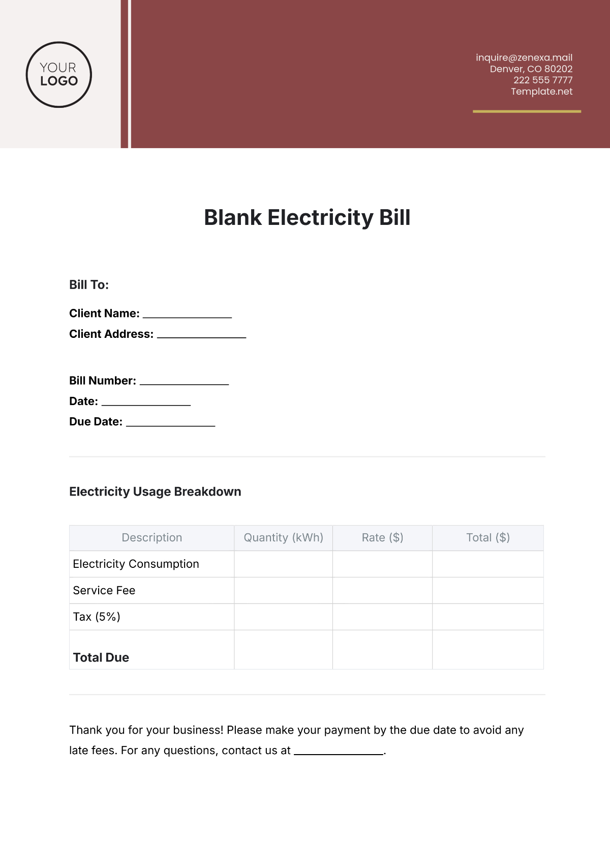 Free Utility Bill Template To Edit Online within Free Utility Bill Template