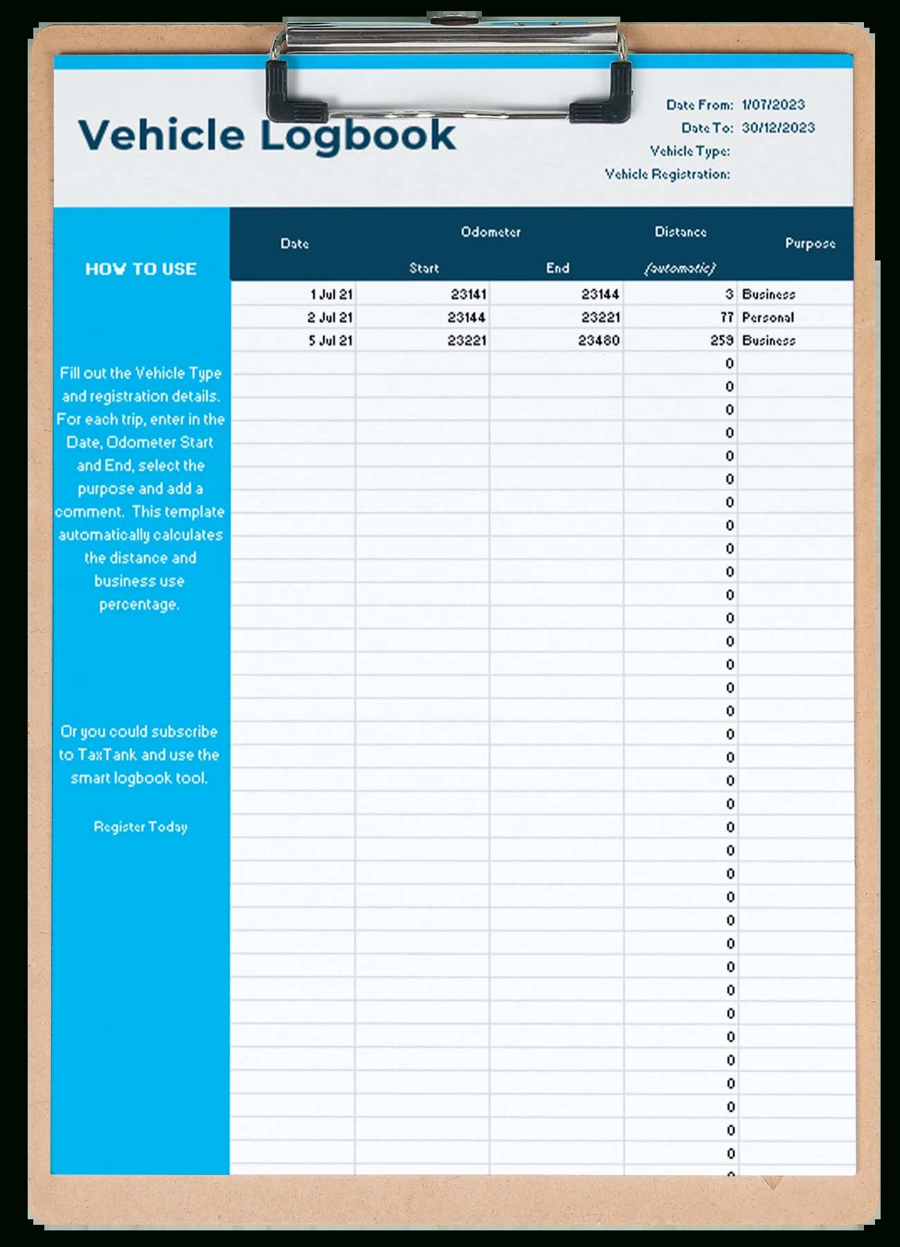 Free Vehicle Logbook For Compliant Tax Claims in Free Vehicle Log Sheet Template