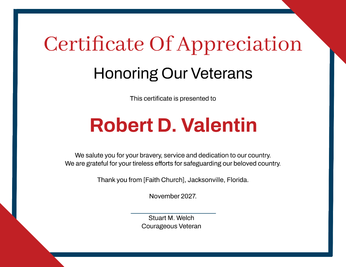 Free Veterans Day Appreciation Certificate Template To Edit Online with Free Printable Military Certificate Of Appreciation Template Free