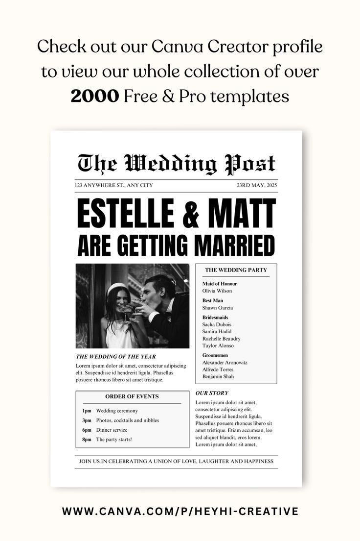 Free Wedding Newspaper Template Canva | Diy Wedding Idea | Budget regarding Wedding Newspaper Template Free