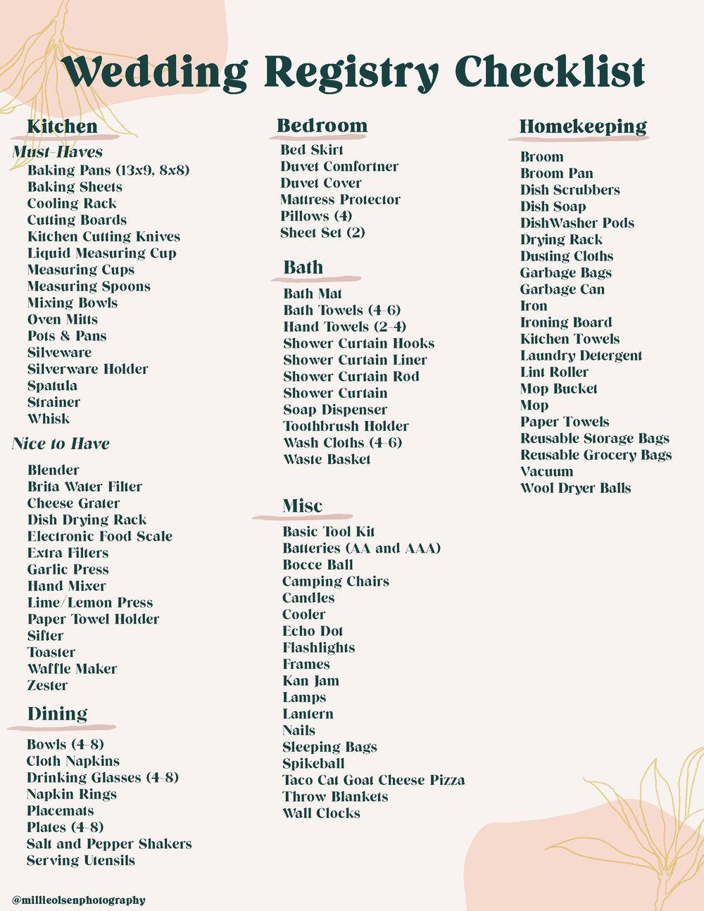 Free Wedding Registry Checklist Printable with Free Printable Wedding Registry Checklist