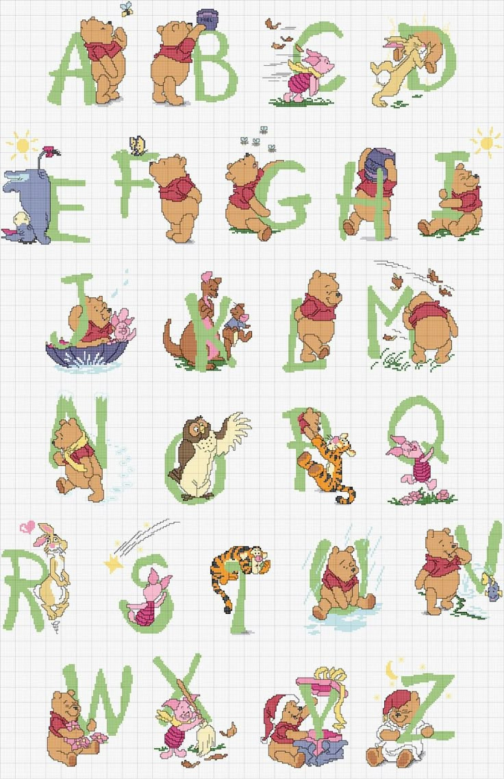 Free Winnie The Pooh Alphabet Cross Stitch Chart inside Free Printable Winnie The Pooh Cross Stitch Patterns