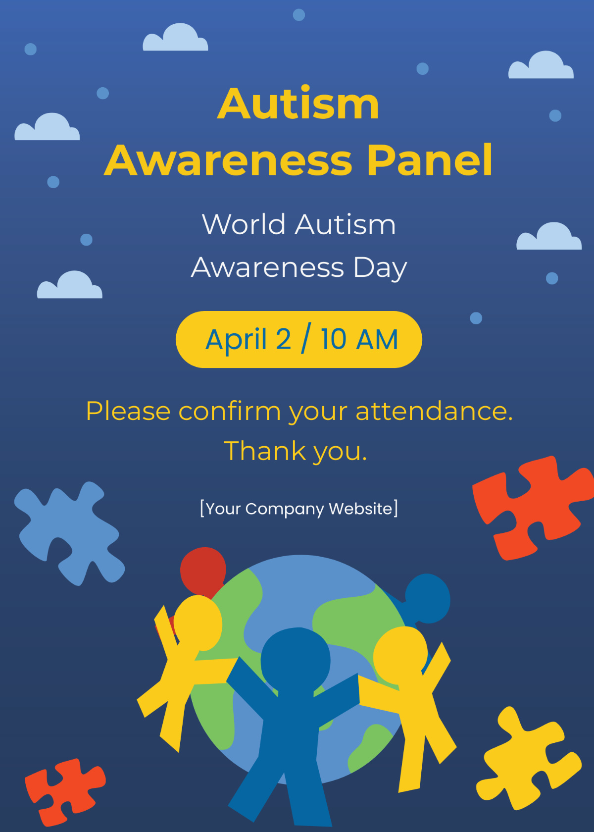 Free World Autism Awareness Day Invitation Card Template To Edit throughout Free Printable Autism Awareness Cards