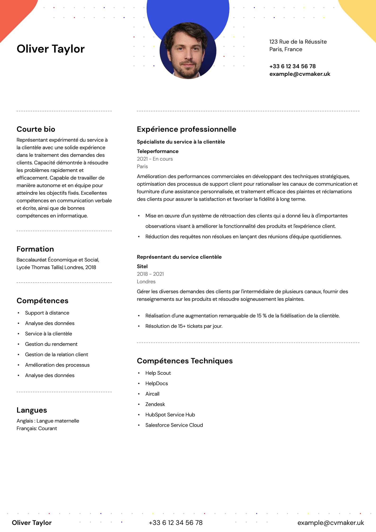 French Cv Example: Free To Customise! regarding French Cv Template Free Download