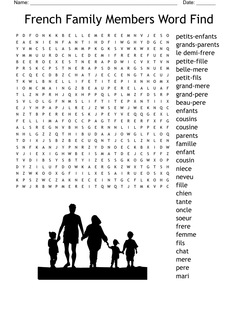 French Family Members Word Find Word Search - Wordmint regarding French Word Searches Free Printable