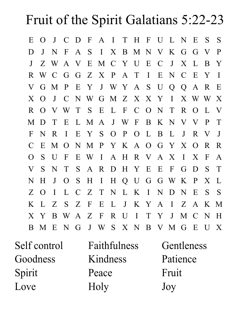 Fruit Of The Spirit Galatians 5:22-23 Word Search - Wordmint inside Free Printable Fruit Of The Spirit Word Search