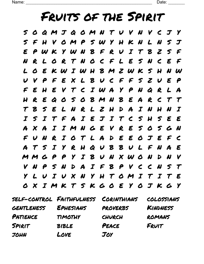 Fruits Of The Spirit Word Search - Wordmint with Free Printable Fruit of the Spirit Word Search