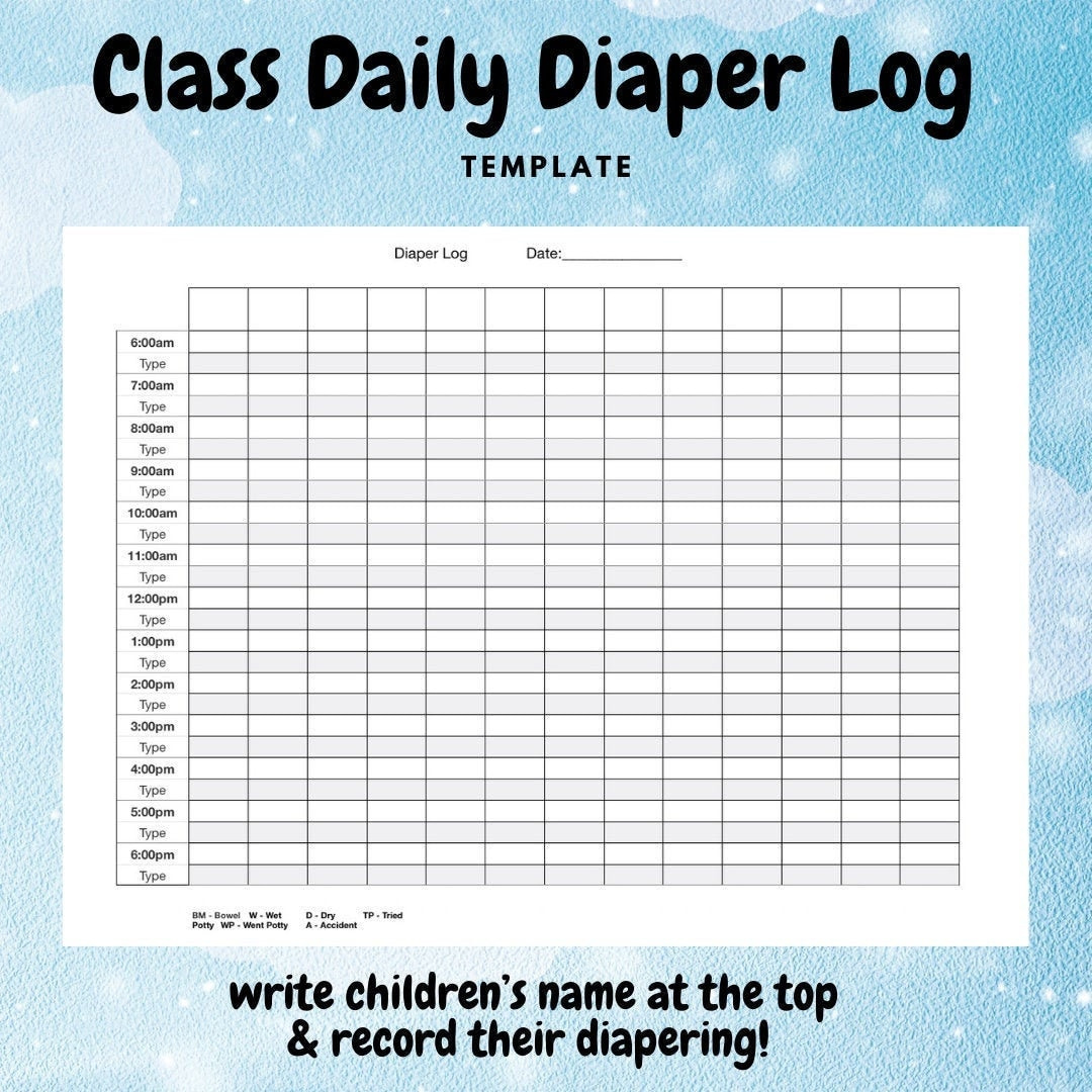 Full Page, Classroom Daily Diaper Log - Etsy intended for Free Printable Diaper Log