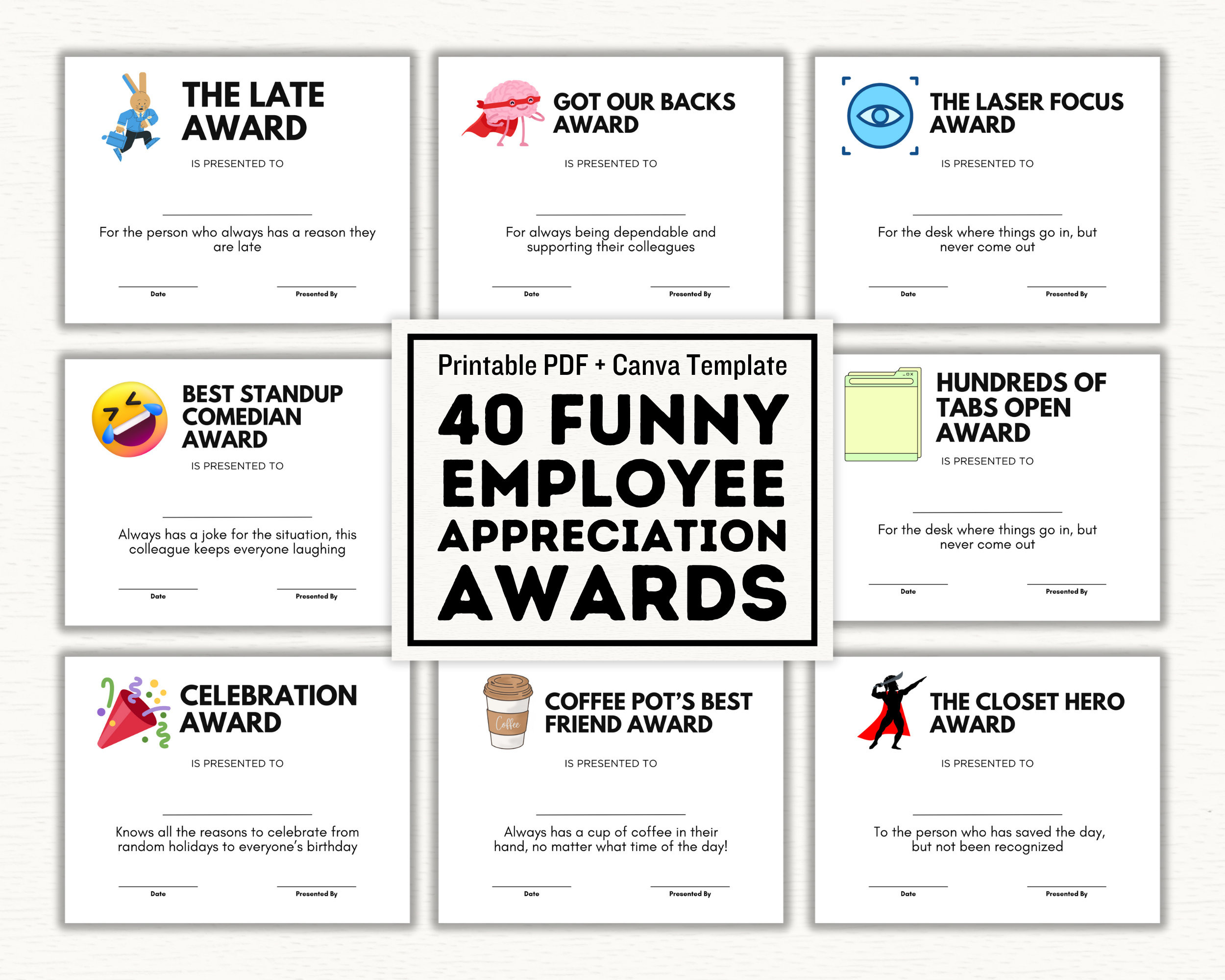 Funny 40 Employee Award Certificates, Printable Pdf And Editable with regard to Free Printable Funny Awards
