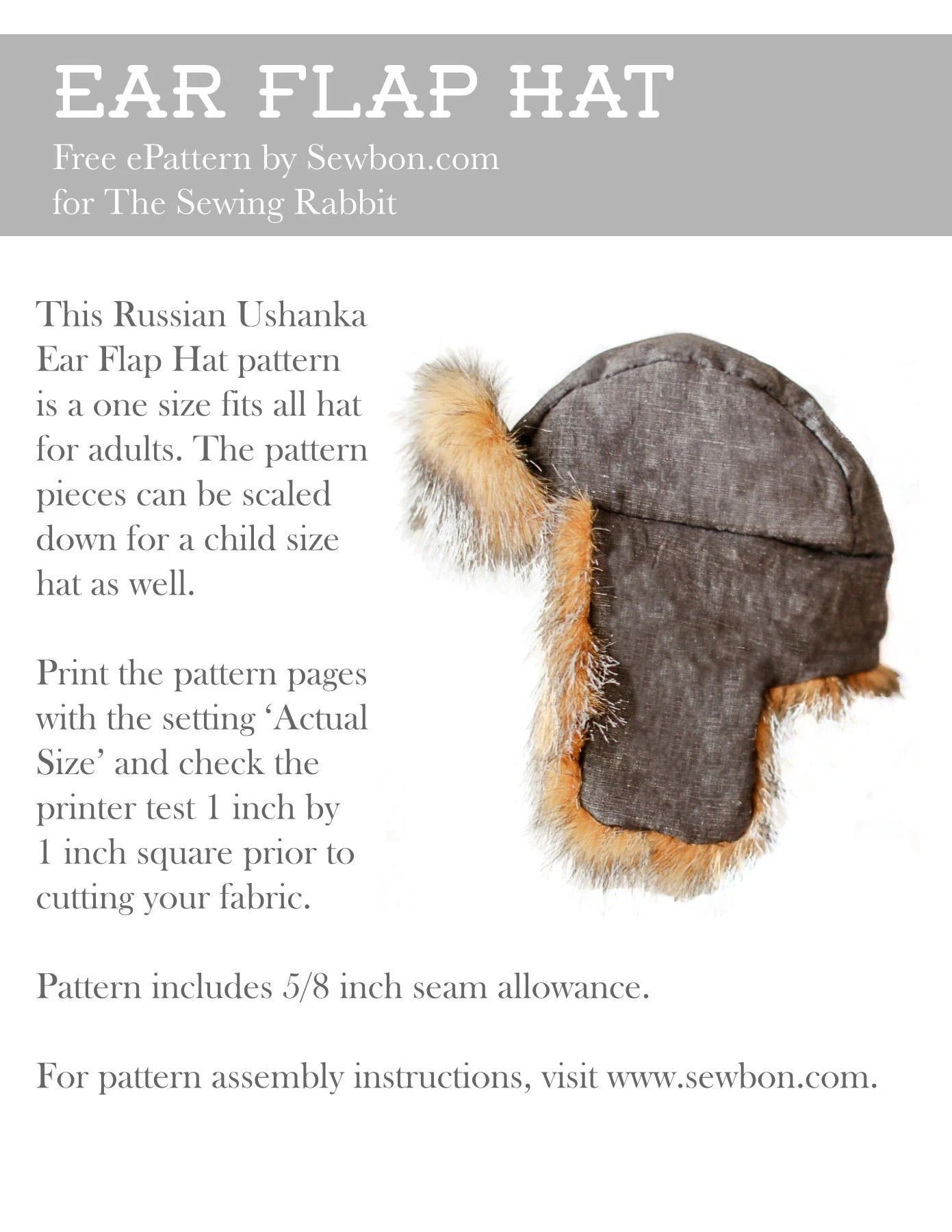 Fur Ear Flap Hat Pdf Pattern - Sewbon | A Sewing Pages 1-6 - Flip throughout Printable Ushanka Hat Pattern