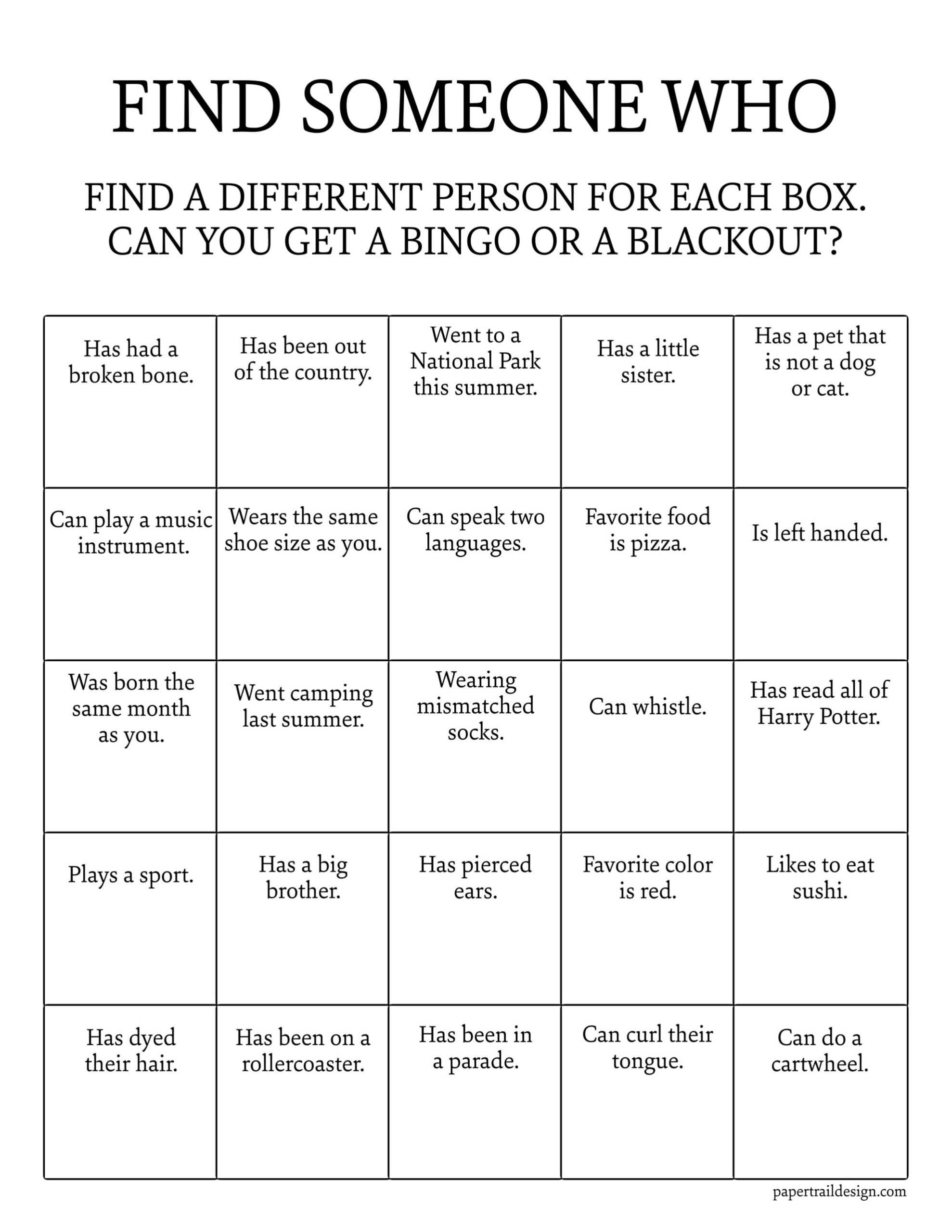 Get To Know You Bingo Printable - Paper Trail Design pertaining to Get To Know You Bingo Free Printable