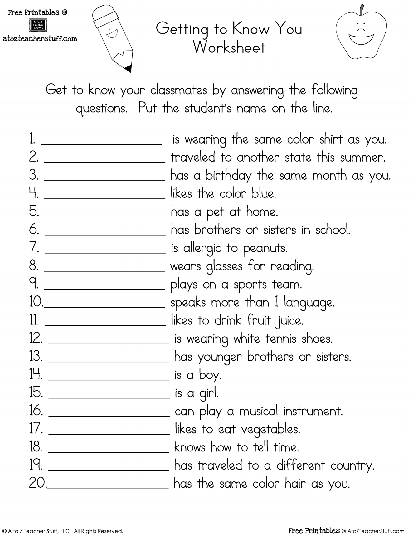 Getting To Know You Worksheet | A To Z Teacher Stuff Printable intended for Free Printable Getting to Know You Worksheets