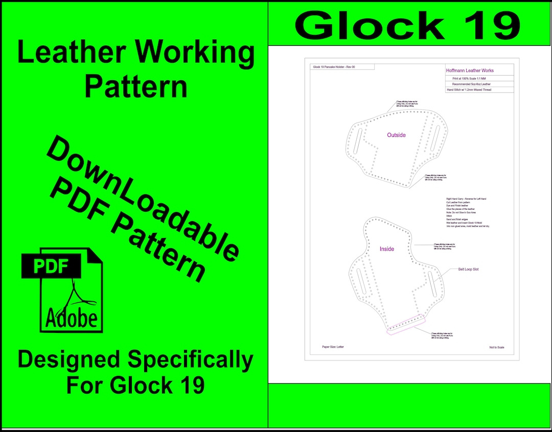 Glock 19 Leather Holster Pattern. Make Your Own Leather Holster for Pdf Printable Leather Holster Patterns