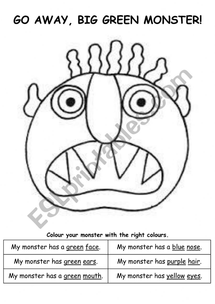 Go Away, Big Green Monster! - Esl Worksheeteeveequeen with regard to Go Away Big Green Monster Free Printables