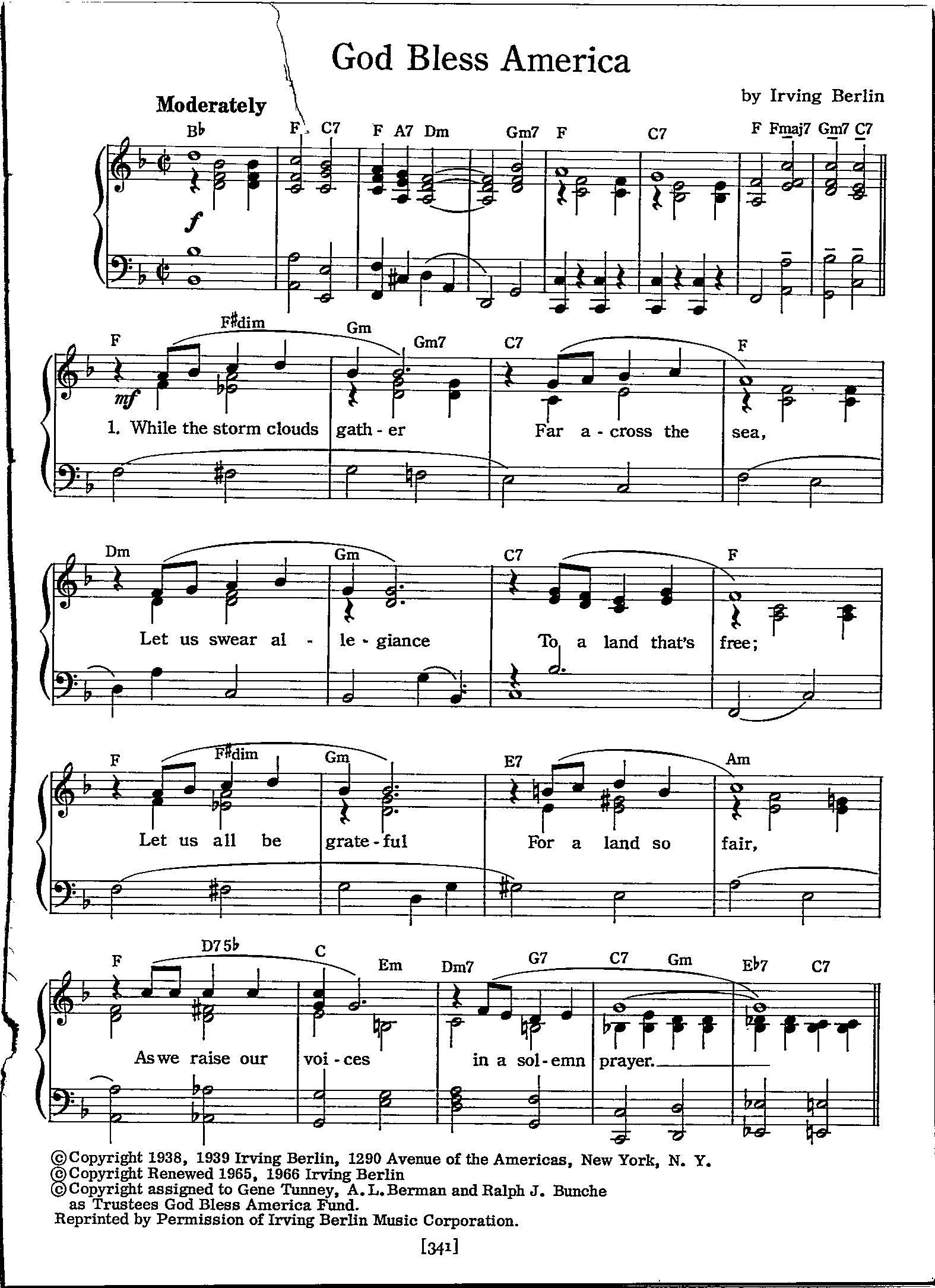 God Bless America Notenblatt - Digitale Vaterländische Melodie throughout Free Printable God Bless America Sheet Music