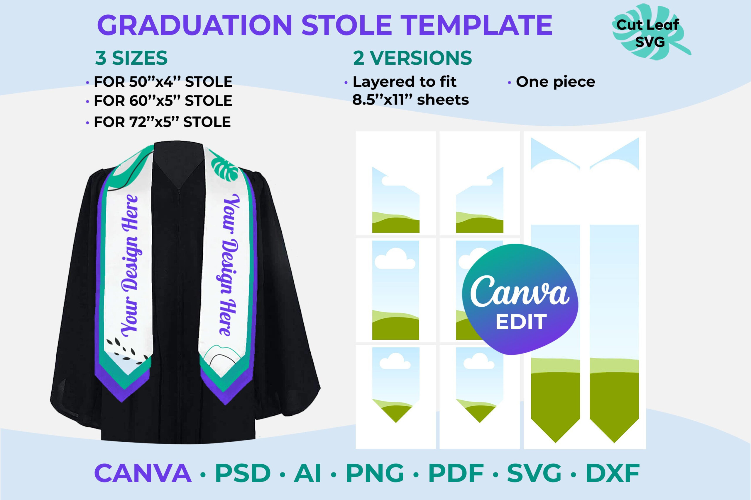 Graduation Stole Template, Canva Editable, Drag And Drop regarding Free Printable Graduation Stole Pattern