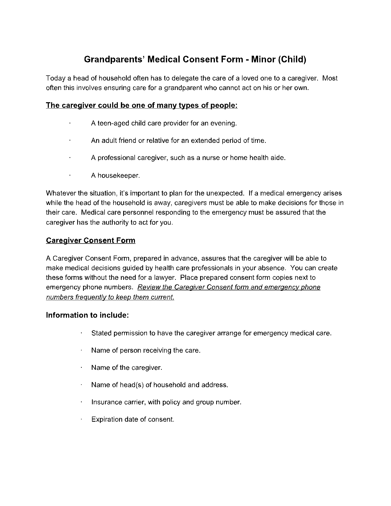 Grandparents&#039; Medical Consent Form Template | Cocosign inside Free Printable Medical Consent Form For Grandparents