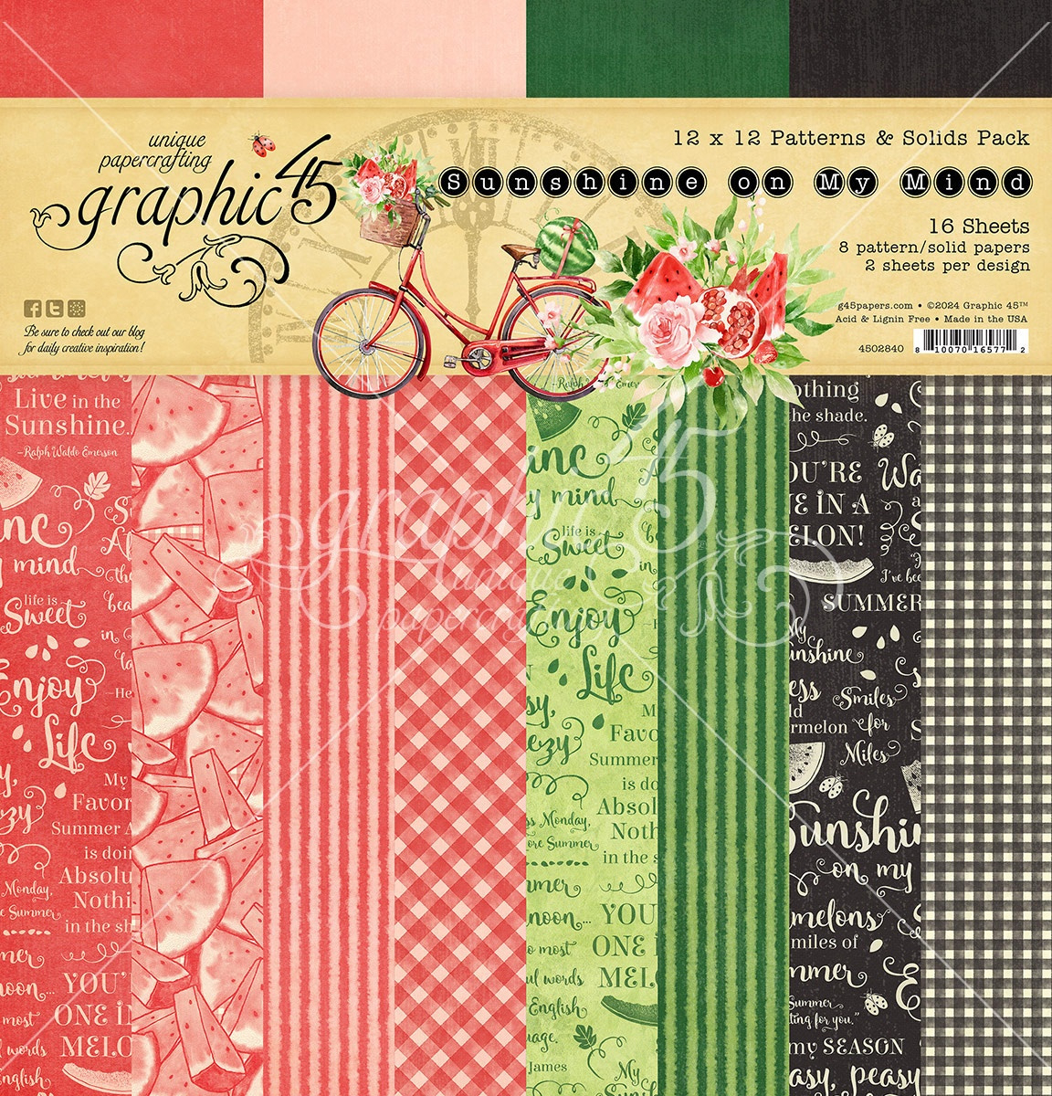 Graphic 45 Collection Pack 12X12-Patterns & Solids, Sunshine On My for 12 X 12 Printable Patterns
